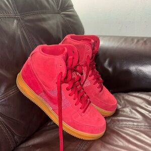 Nike | Shoes | Red Hightop Air Forces
With Peanut Butter Bottoms
